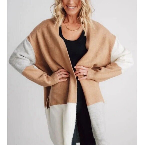 Baltic Born NWT Pierson Cardigan Women’s Size Medium Camel Color Block Knit Fall - Picture 1 of 12